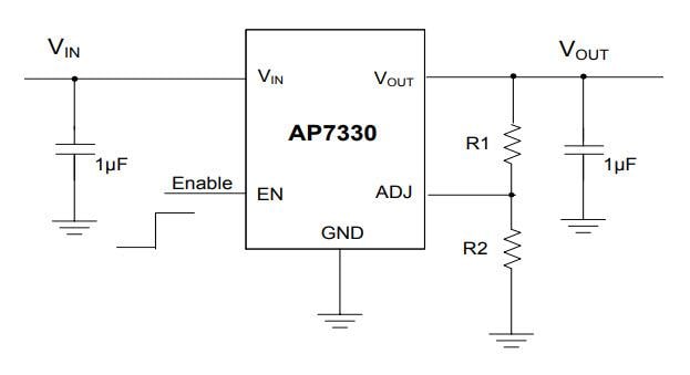 Applikations-Schaltungsdiagramm - Diodes Incorporated AP7330 LDO-Regler